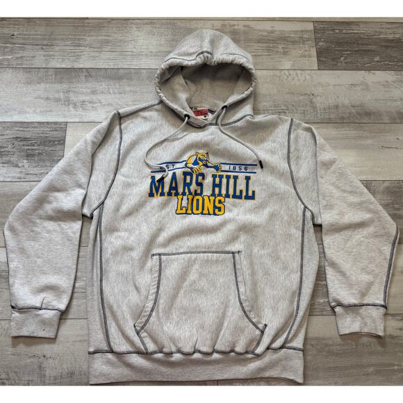 Vintage Mars Hill University Lions Gray Stitched Hoodie LARGE Pro-Weave - Picture 2 of 7